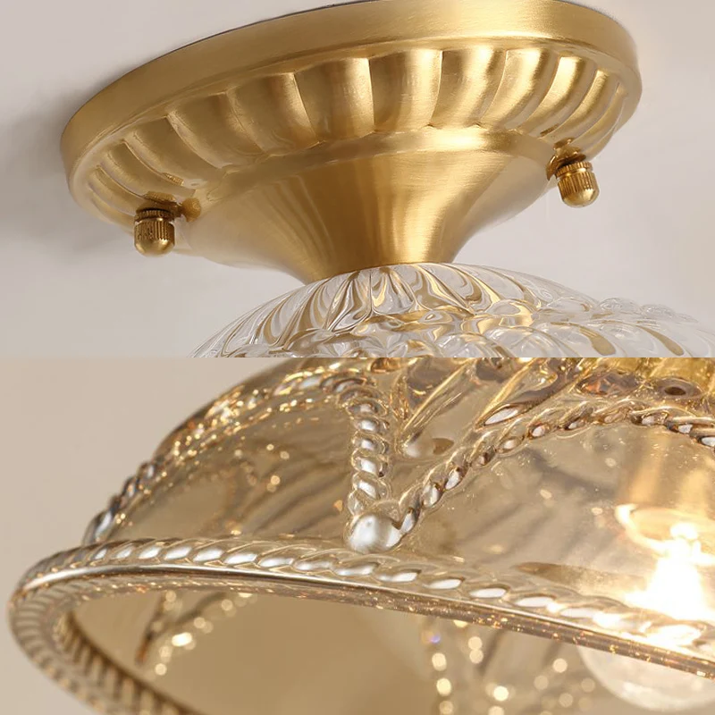 1-lichts plafondverlichting Klassiek koepelkristal Semi-inbouwlamp messing voor woonkamer Clearhalo