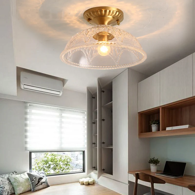 1-lichts plafondverlichting Klassiek koepelkristal Semi-inbouwlamp messing voor woonkamer Clearhalo