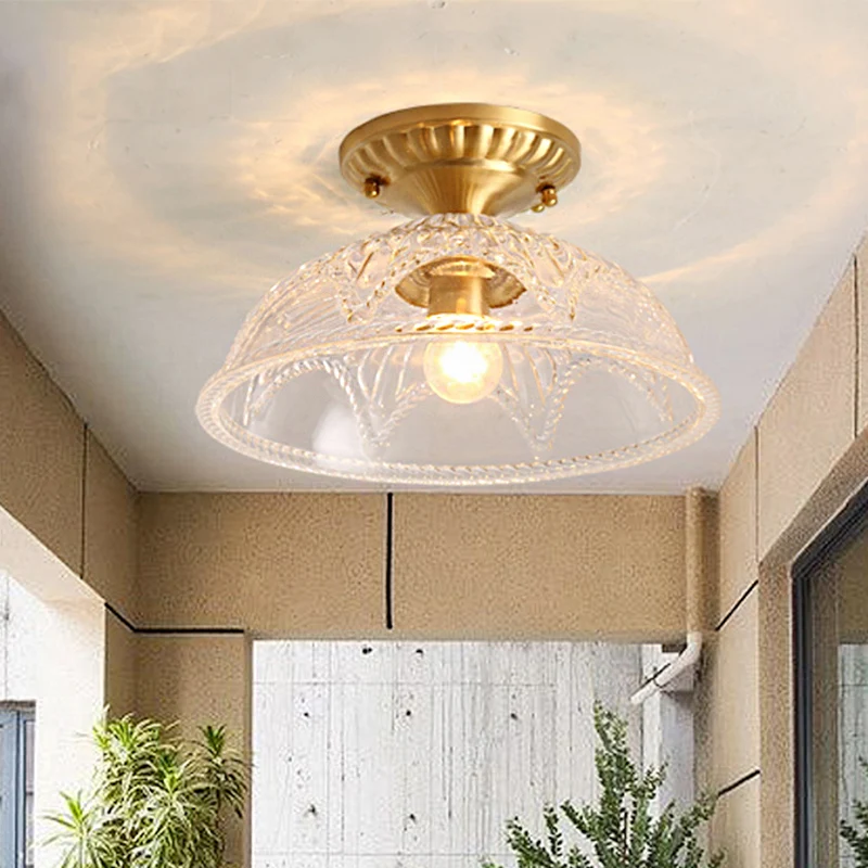 1-lichts plafondverlichting Klassiek koepelkristal Semi-inbouwlamp messing voor woonkamer Clearhalo