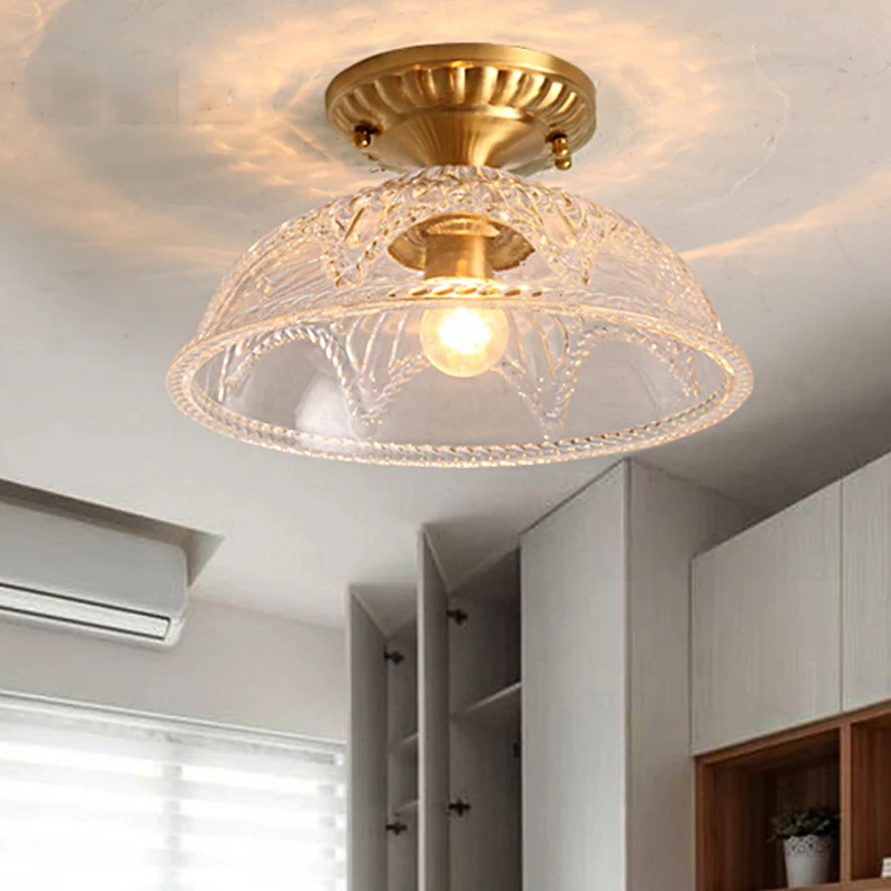 1-lichts plafondverlichting Klassiek koepelkristal Semi-inbouwlamp messing voor woonkamer Clearhalo