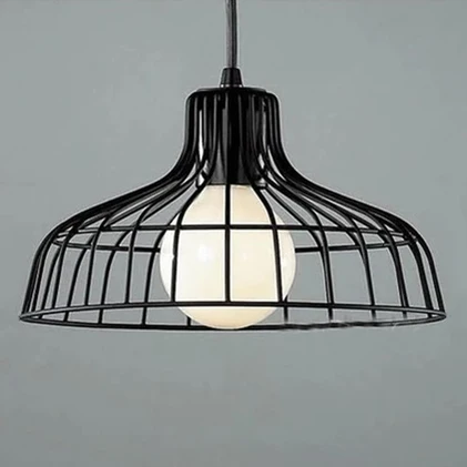 1-lichts plafondverlichting met draadframe en schuurschaduw, metalen restauranthanglamp industriële stijl zwart/wit Clearhalo