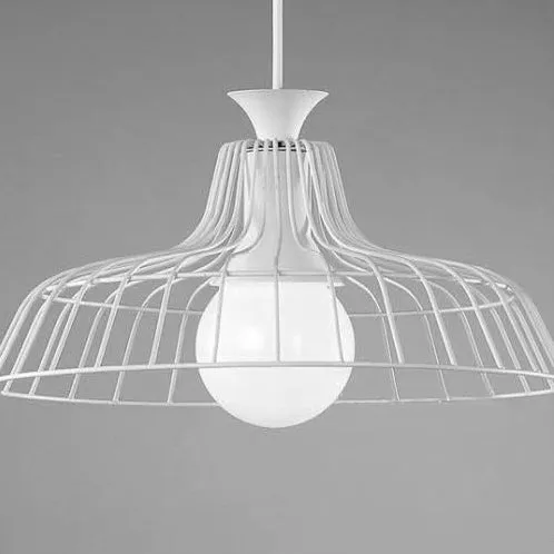 1-lichts plafondverlichting met draadframe en schuurschaduw, metalen restauranthanglamp industriële stijl zwart/wit Clearhalo