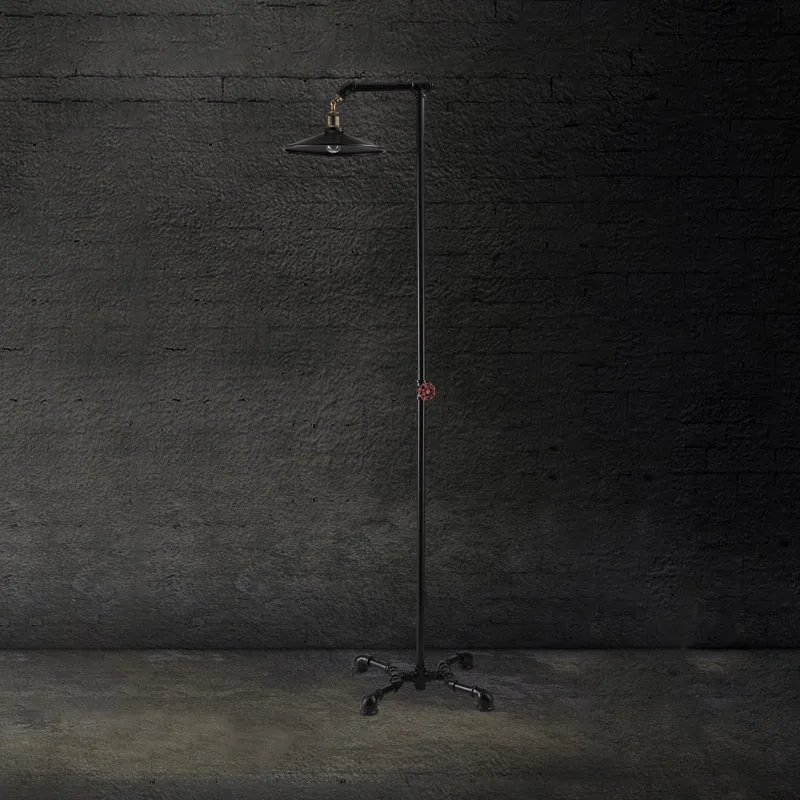 1-lichts platte schaduw vloerlamp industrieel rustiek messing metaal staand licht voor woonkamer Clearhalo