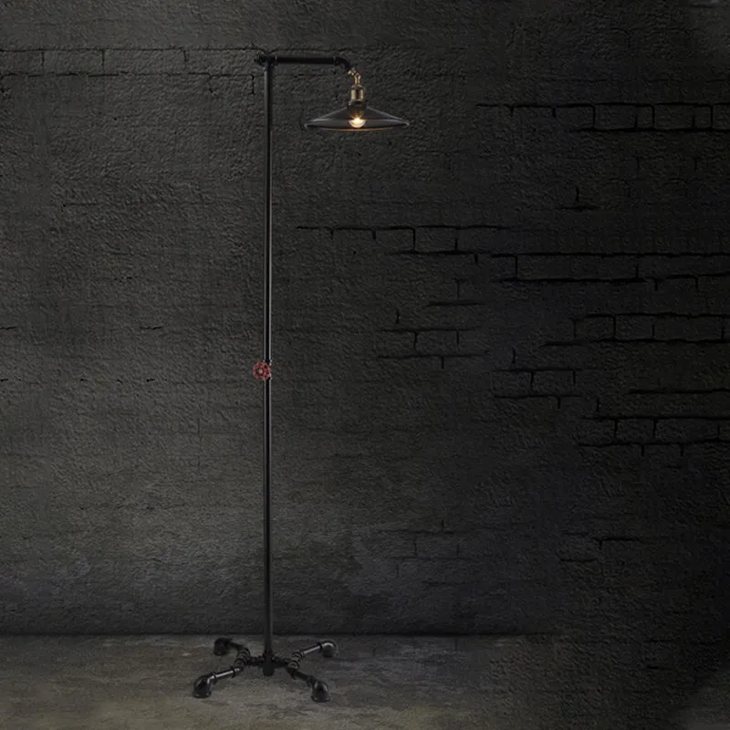 1-lichts platte schaduw vloerlamp industrieel rustiek messing metaal staand licht voor woonkamer Clearhalo