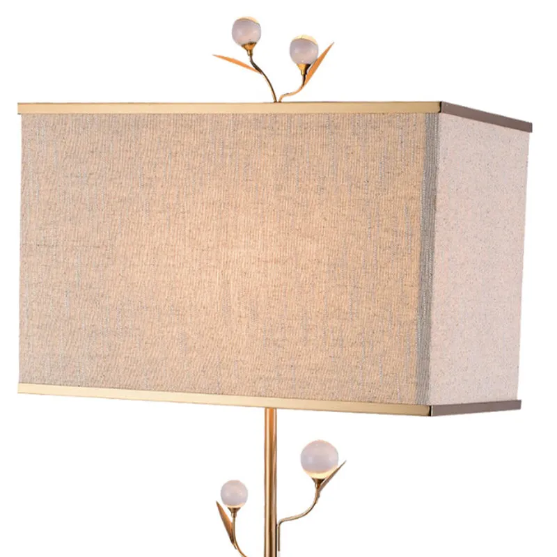 1-lichts rechthoekig tafellampje, vintage beige stoffen nachtlampje met gouden staaf en kristallen bol Clearhalo