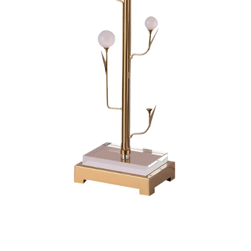 1-lichts rechthoekig tafellampje, vintage beige stoffen nachtlampje met gouden staaf en kristallen bol Clearhalo