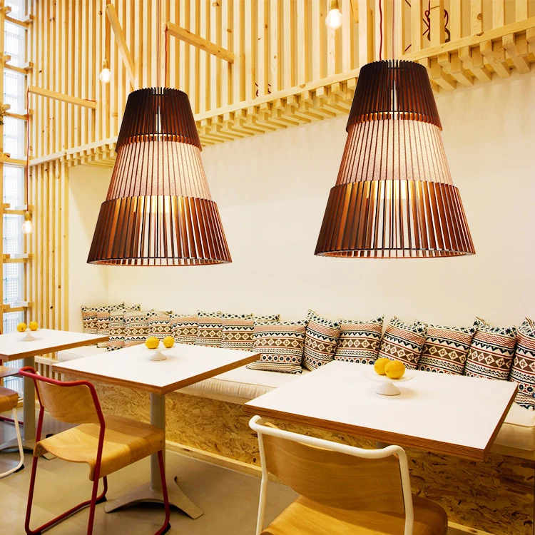 1-lichts restaurant hanglamp met conische bamboe kap modernistisch bruin hangend plafondlicht Clearhalo