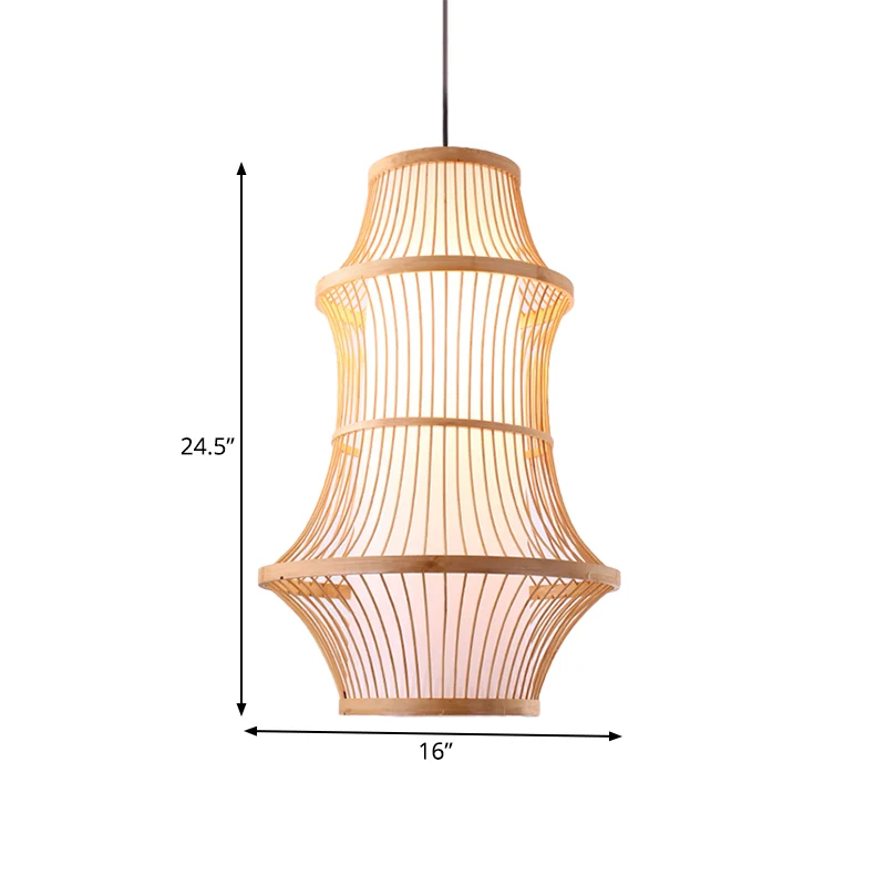 1-lichts restaurant hanglamp met kooi-achtige bamboe kap modernistische beige hanglamp Clearhalo