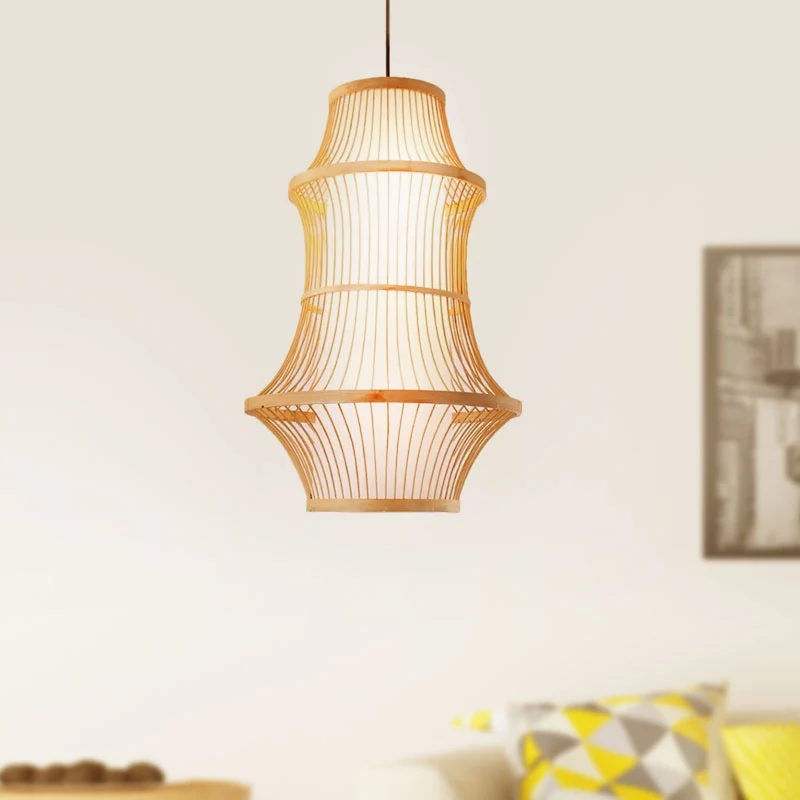 1-lichts restaurant hanglamp met kooi-achtige bamboe kap modernistische beige hanglamp Clearhalo