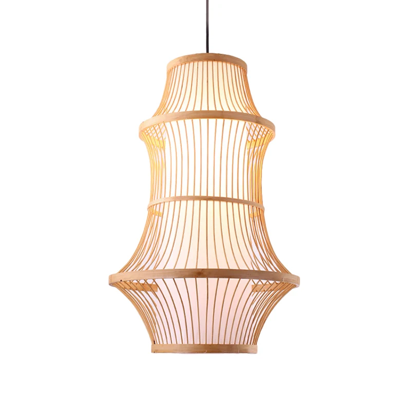 1-lichts restaurant hanglamp met kooi-achtige bamboe kap modernistische beige hanglamp Clearhalo