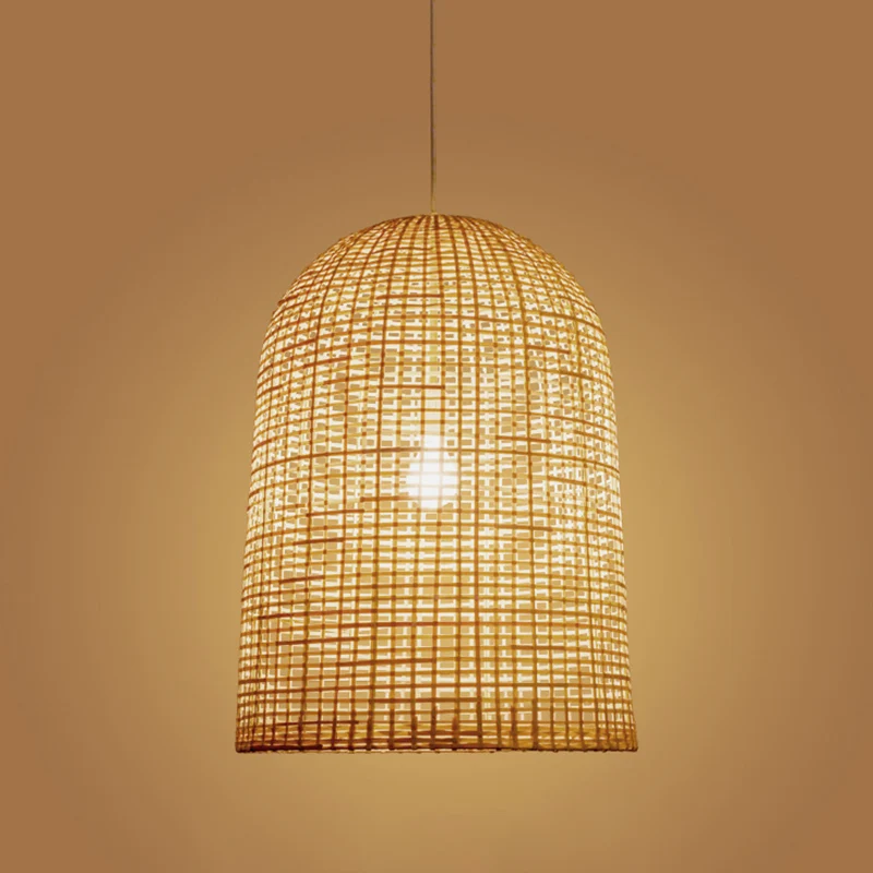 1-lichts restaurant plafondhanger Chinese beige hanglamp met langwerpig rooster van bamboe Clearhalo