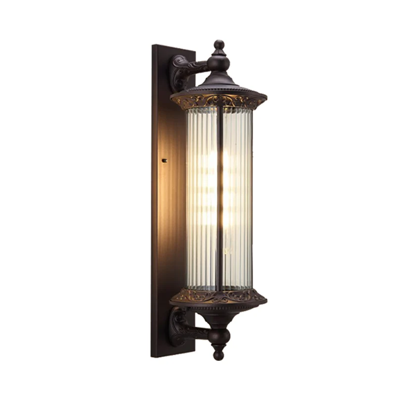 1-lichts schansland buitenlamp voor wandmontage met cilindervormige helder geribbelde glazen kap donkere koffie Clearhalo