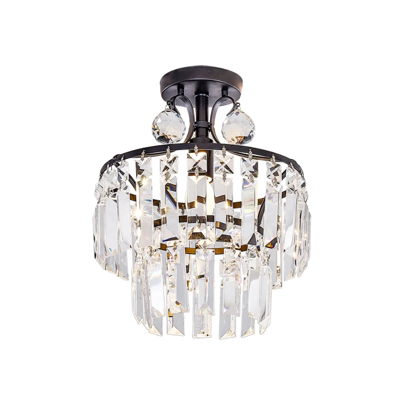 1-lichts semi-gemonteerde verlichting Rechthoekig geslepen kristallen moderne halplafondlamp met 2-laags ronde kap Clearhalo