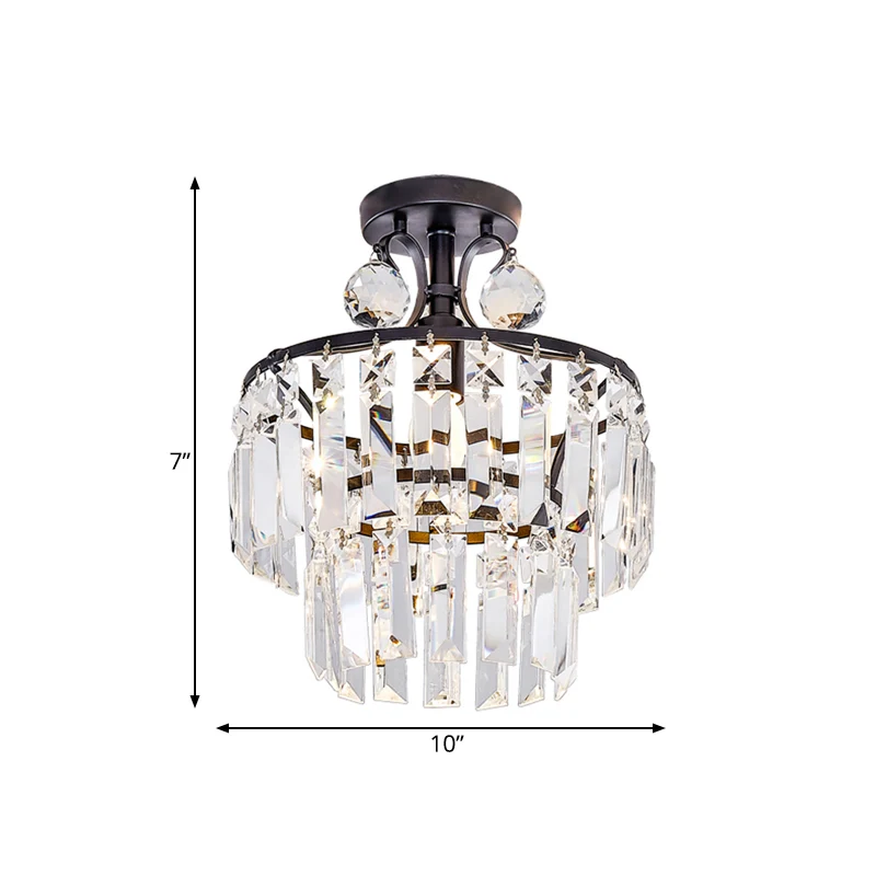 1-lichts semi-gemonteerde verlichting Rechthoekig geslepen kristallen moderne halplafondlamp met 2-laags ronde kap Clearhalo