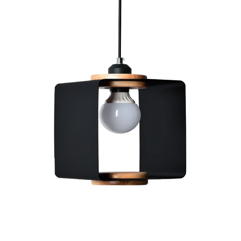 1-lichts slaapkamer slingerlamp Macaron geel/blauw/wit en hout hangende hanglamp met vierkant ijzeren frame Clearhalo