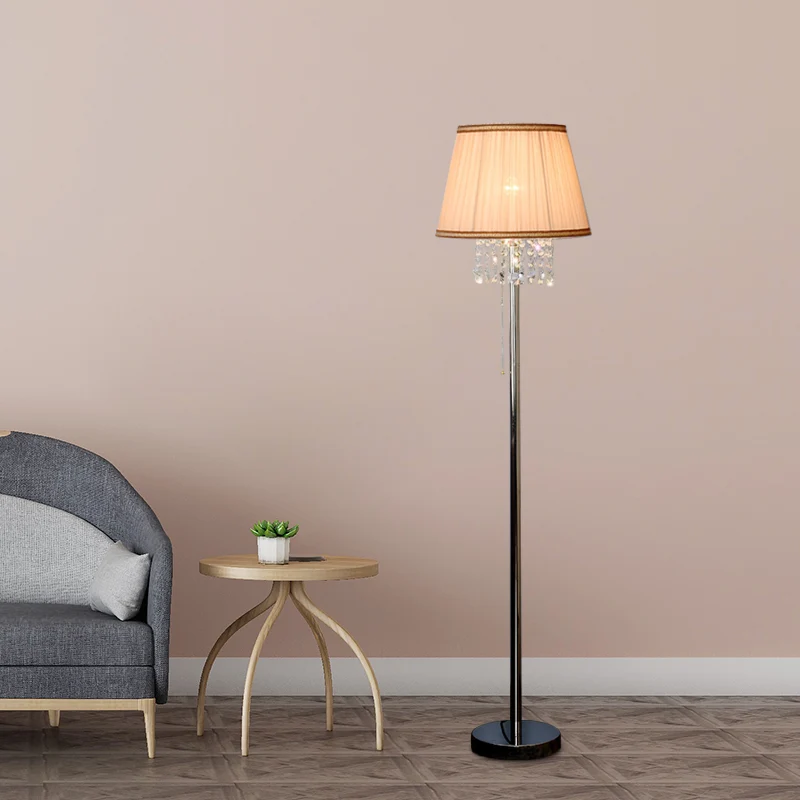 1-lichts stoffen leeslamp moderne koffie taps toelopende woonkamer staande lamp met kristallen drapering Clearhalo