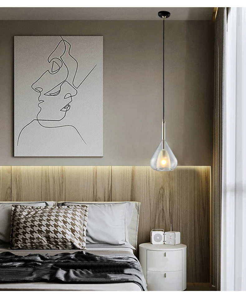 1-lichts Teardrop hanglamp moderne dubbele glazen hanglamp voor woonkamer Clearhalo