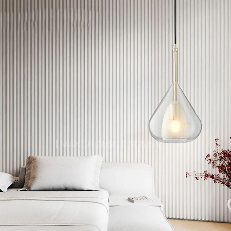 1-lichts Teardrop hanglamp moderne dubbele glazen hanglamp voor woonkamer Clearhalo