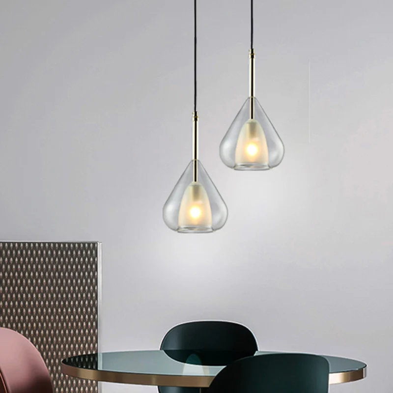 1-lichts Teardrop hanglamp moderne dubbele glazen hanglamp voor woonkamer Clearhalo