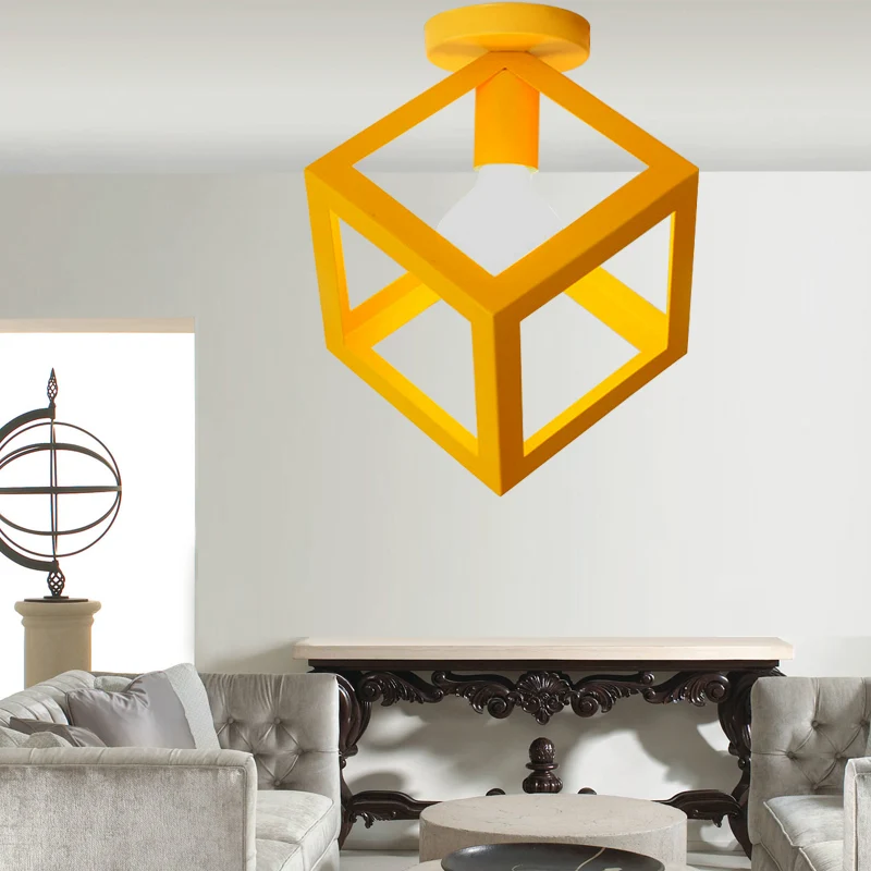 1-lichts vierkante plafondlamp met draadbeschermer loftstijl zwart/grijs metallic halfverzonken verlichting voor slaapkame...