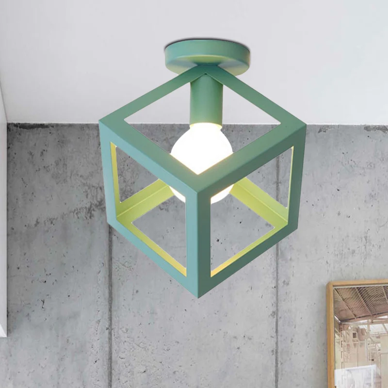1-lichts vierkante plafondlamp met draadbeschermer loftstijl zwart/grijs metallic halfverzonken verlichting voor slaapkame...