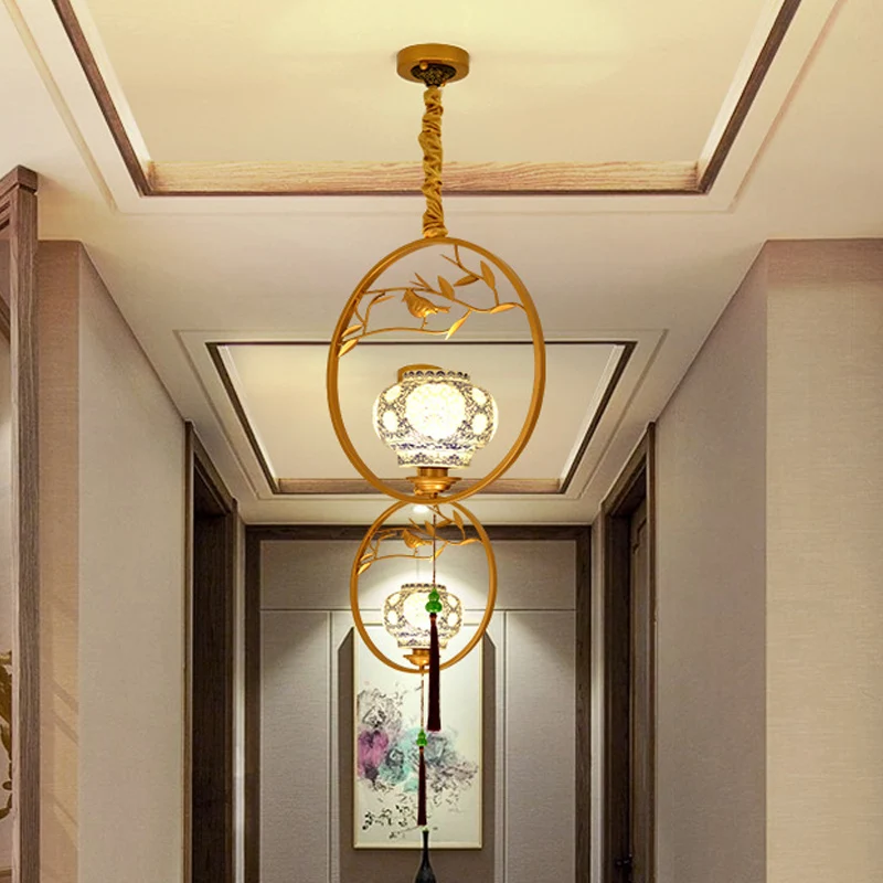 1-lichts vogelkooi-ophangverlichting Traditionele zwart/gouden metalen plafondhanger voor theesalon Clearhalo