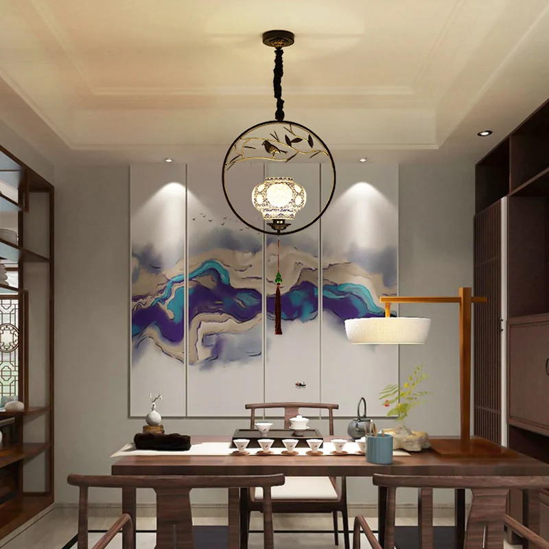1-lichts vogelkooi-ophangverlichting Traditionele zwart/gouden metalen plafondhanger voor theesalon Clearhalo