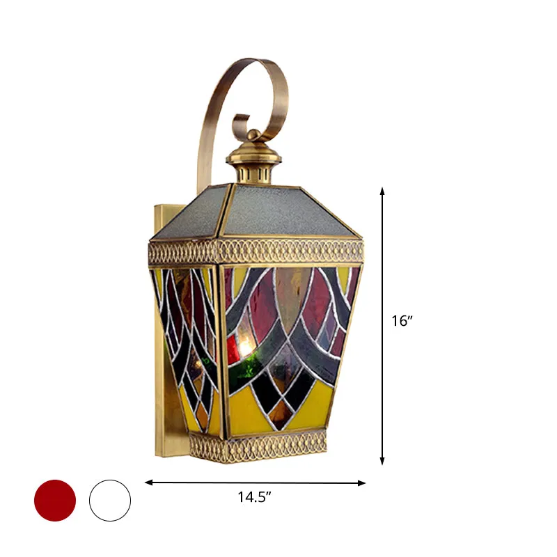 1-lichts wandlamp, hoekkandelaar Arabische stijl, verlichting met piramidevormige wit/rode glazen kap Clearhalo
