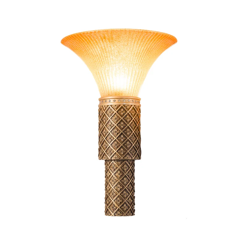 1-lichts wandlamp met belkap geel glas en hars Lodge-stijl woonkamerwandlamp goud Clearhalo