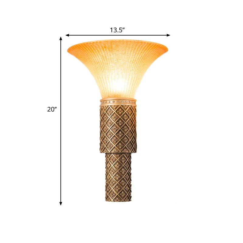 1-lichts wandlamp met belkap geel glas en hars Lodge-stijl woonkamerwandlamp goud Clearhalo