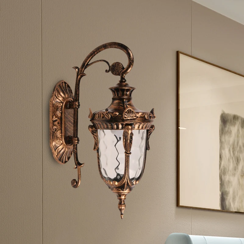 1-lichts wandmontage verlichting lodges eikelvorm helder waterglas wandlamp schans messing Clearhalo