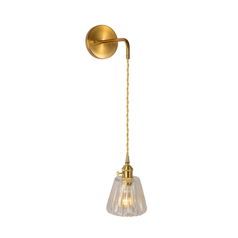 1-lichts wandmontage verlichting traditionele koepel/kegel helder prismatisch glas LED-sconce lichtarmatuur goud Clearhalo
