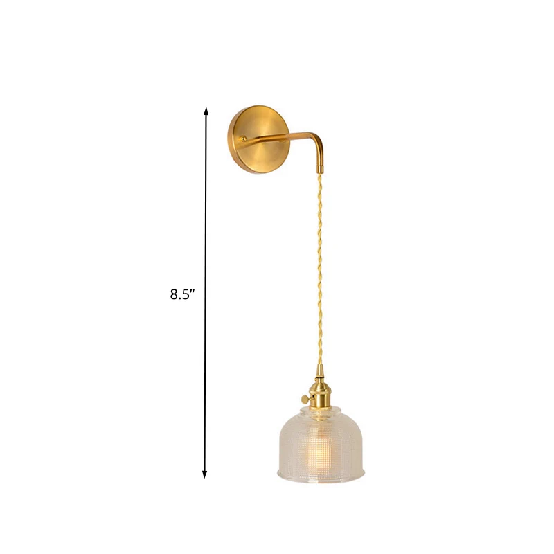 1-lichts wandmontage verlichting traditionele koepel/kegel helder prismatisch glas LED-sconce lichtarmatuur goud Clearhalo