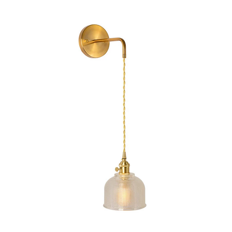1-lichts wandmontage verlichting traditionele koepel/kegel helder prismatisch glas LED-sconce lichtarmatuur goud Clearhalo