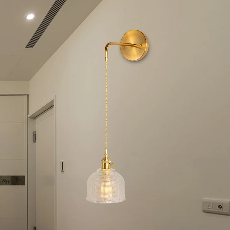 1-lichts wandmontage verlichting traditionele koepel/kegel helder prismatisch glas LED-sconce lichtarmatuur goud Clearhalo
