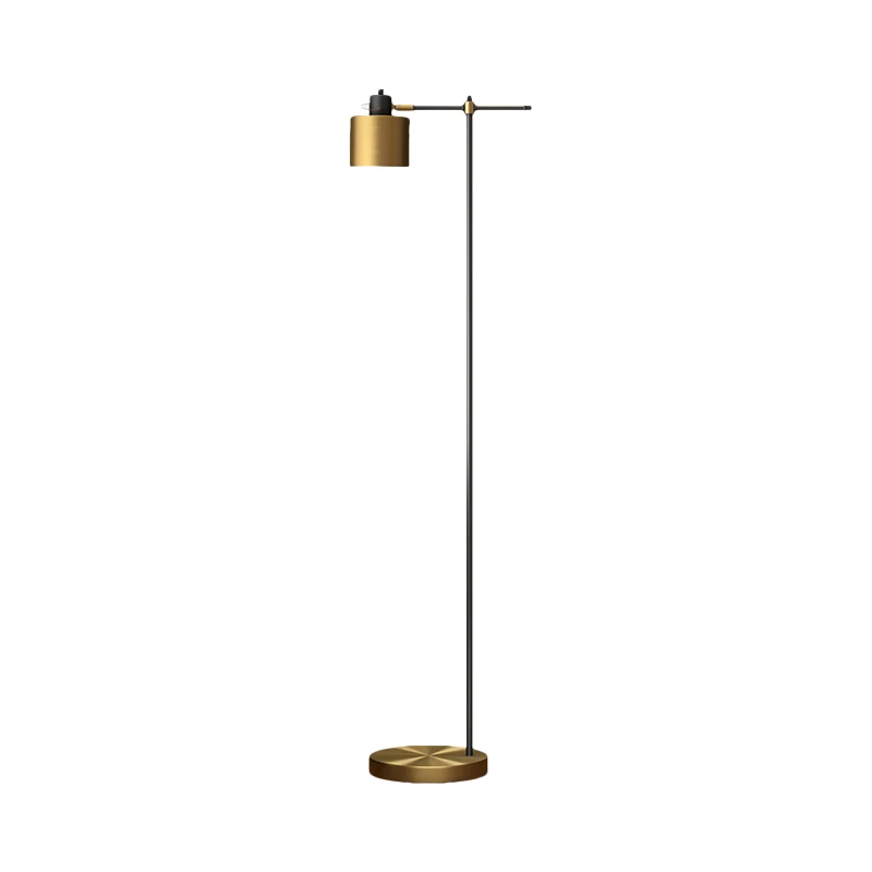 1-lichts woonkamer staande lamp Eenvoudige messing leesvloerlamp met metalen trommelkap Clearhalo