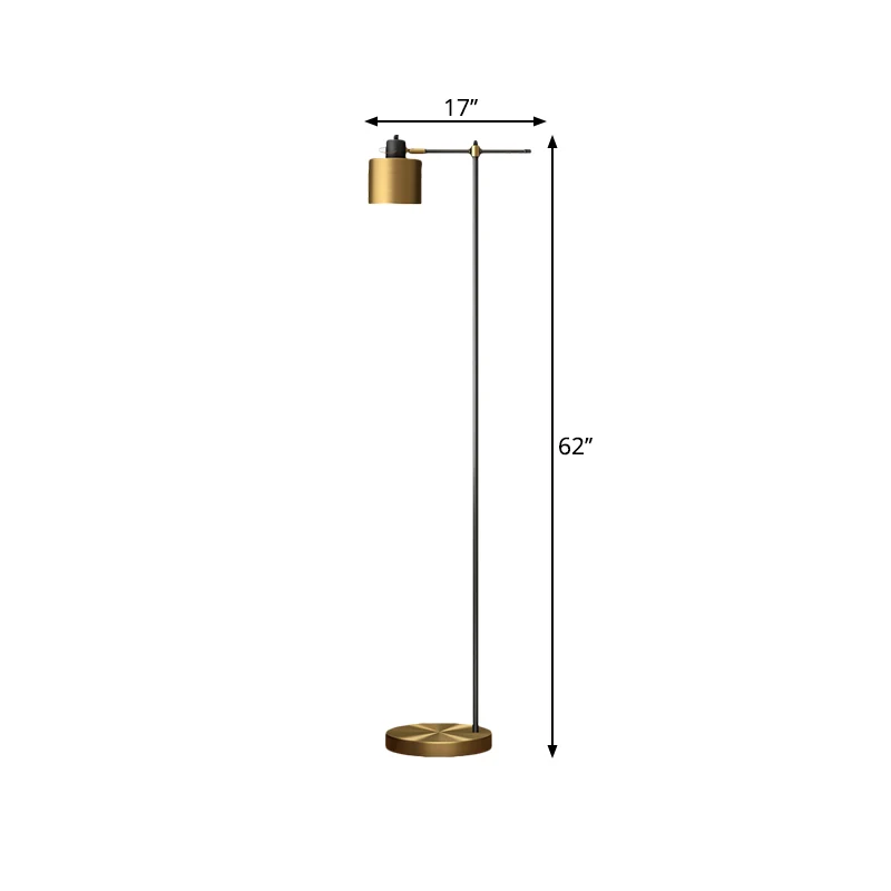1-lichts woonkamer staande lamp Eenvoudige messing leesvloerlamp met metalen trommelkap Clearhalo