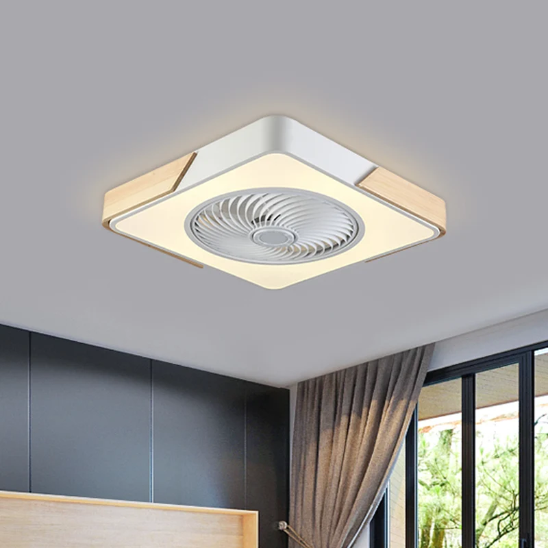 20,5 inch brede LED-slaapkamer, semi-inbouwmontage, eenvoudig hangend ventilatorlicht met geometrische acrylkap Clearhalo