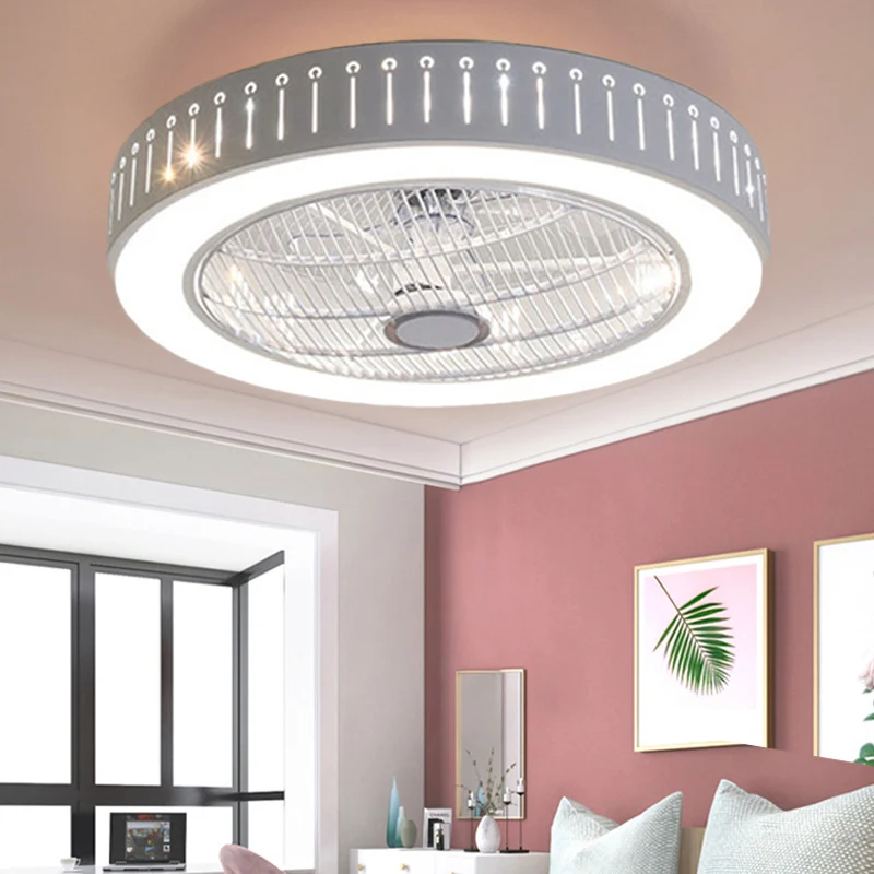 21,5" W metalen witte plafondventilatorlamp rond LED eenvoudig semi-inbouwlicht voor woonkamer Clearhalo