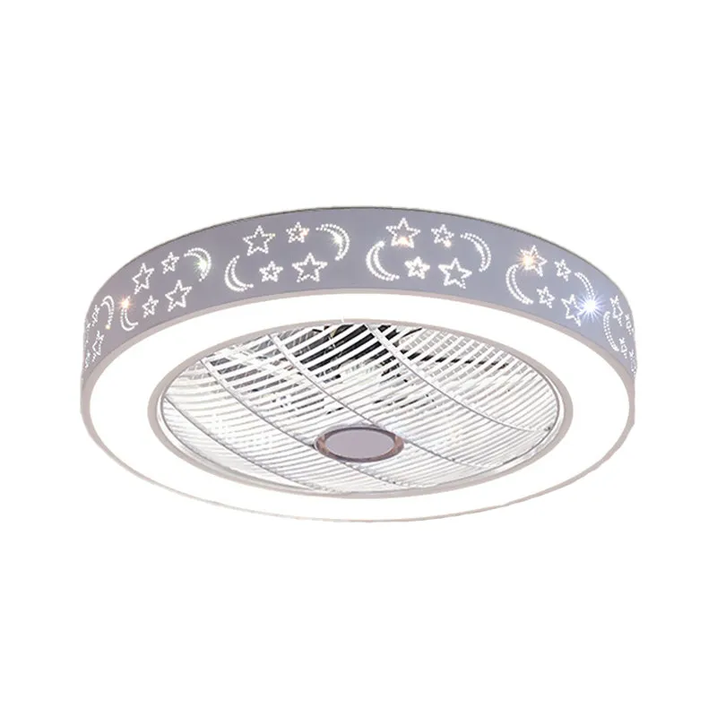 21,5" W metalen witte plafondventilatorlamp rond LED eenvoudig semi-inbouwlicht voor woonkamer Clearhalo