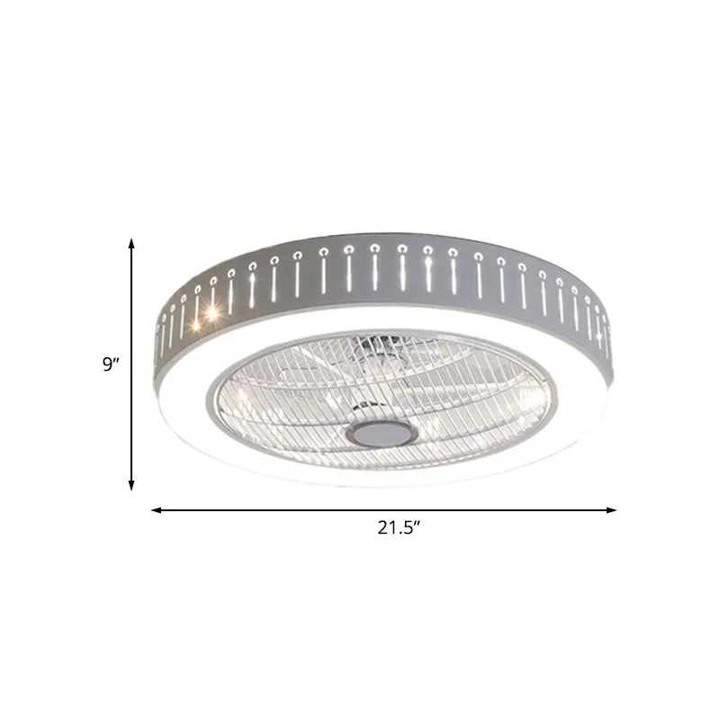 21,5" W metalen witte plafondventilatorlamp rond LED eenvoudig semi-inbouwlicht voor woonkamer Clearhalo