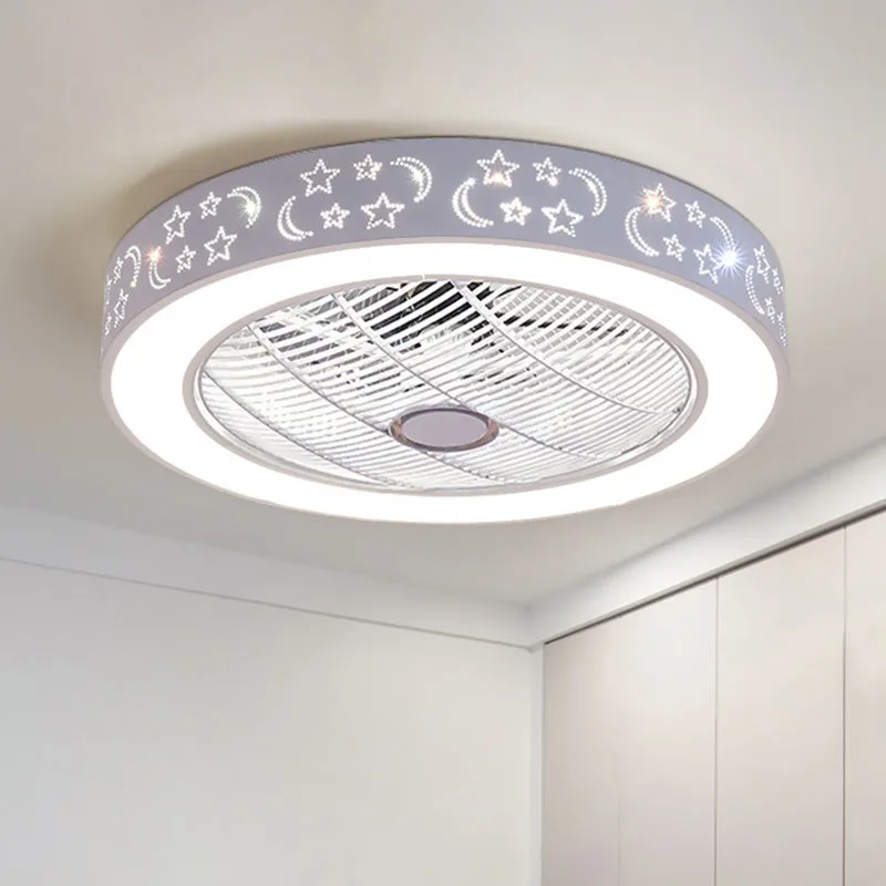 21,5" W metalen witte plafondventilatorlamp rond LED eenvoudig semi-inbouwlicht voor woonkamer Clearhalo