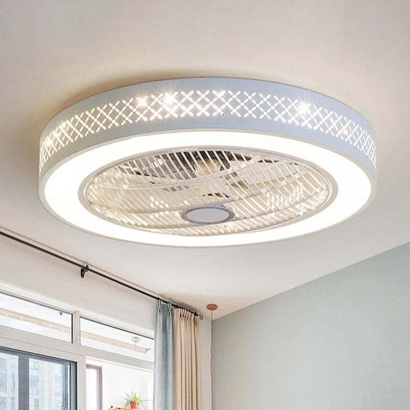 21,5" W metalen witte plafondventilatorlamp rond LED eenvoudig semi-inbouwlicht voor woonkamer Clearhalo