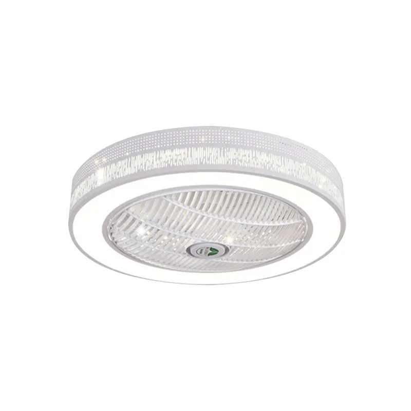 21,5" W witte LED hangende ventilator verlichting hedendaagse metalen cirkel semi-inbouw plafondlamp voor woonkamer, 3 bla...
