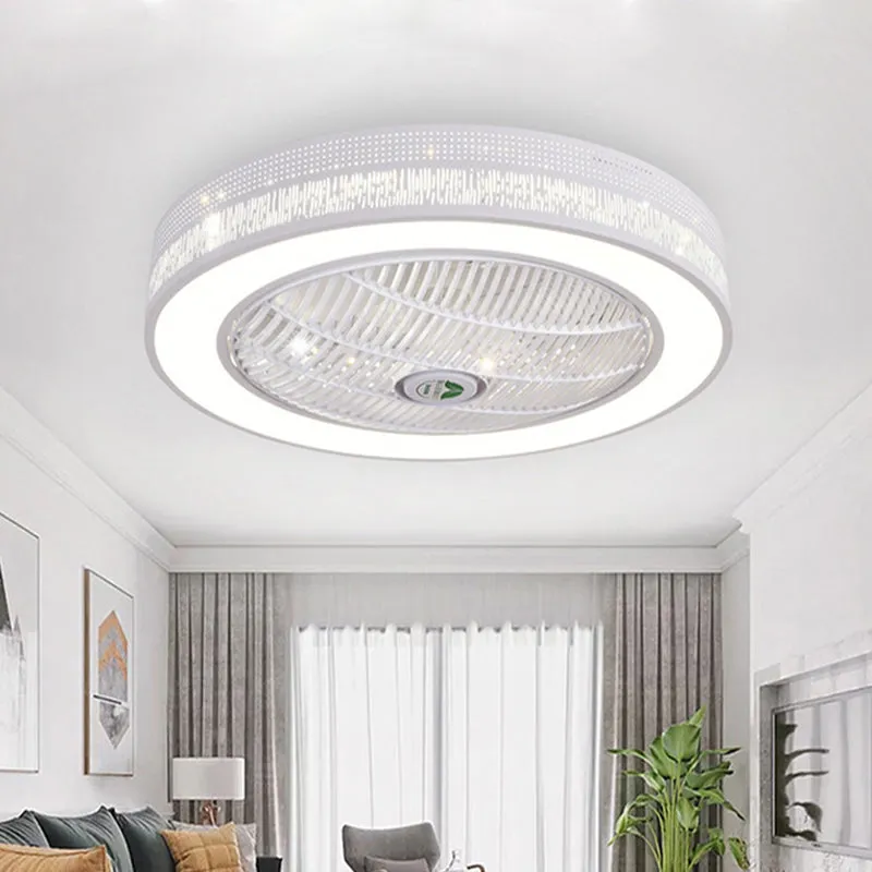 21,5" W witte LED hangende ventilator verlichting hedendaagse metalen cirkel semi-inbouw plafondlamp voor woonkamer, 3 bla...