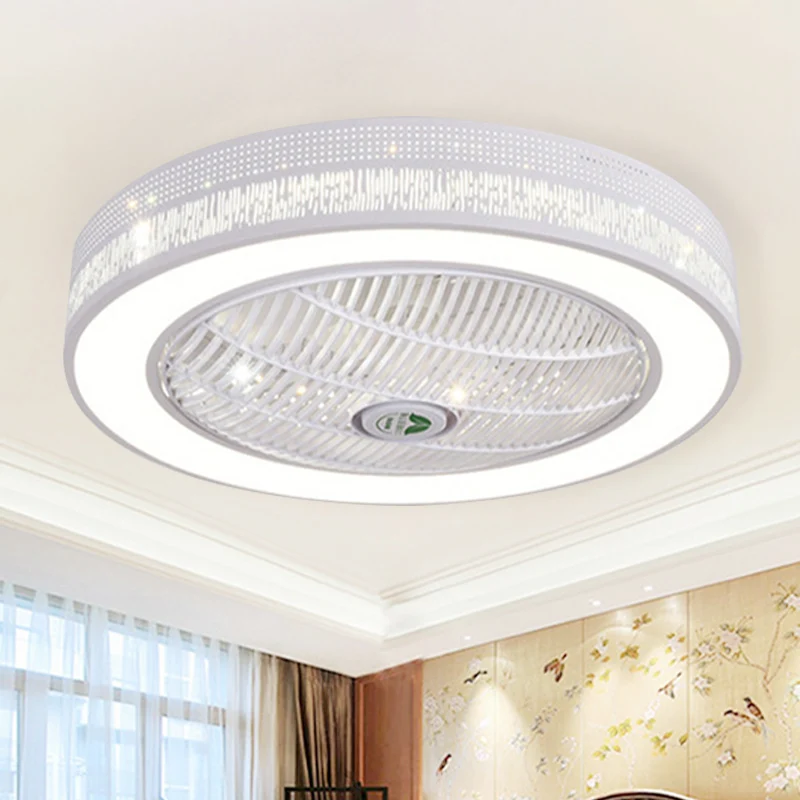 21,5" W witte LED hangende ventilator verlichting hedendaagse metalen cirkel semi-inbouw plafondlamp voor woonkamer, 3 bla...