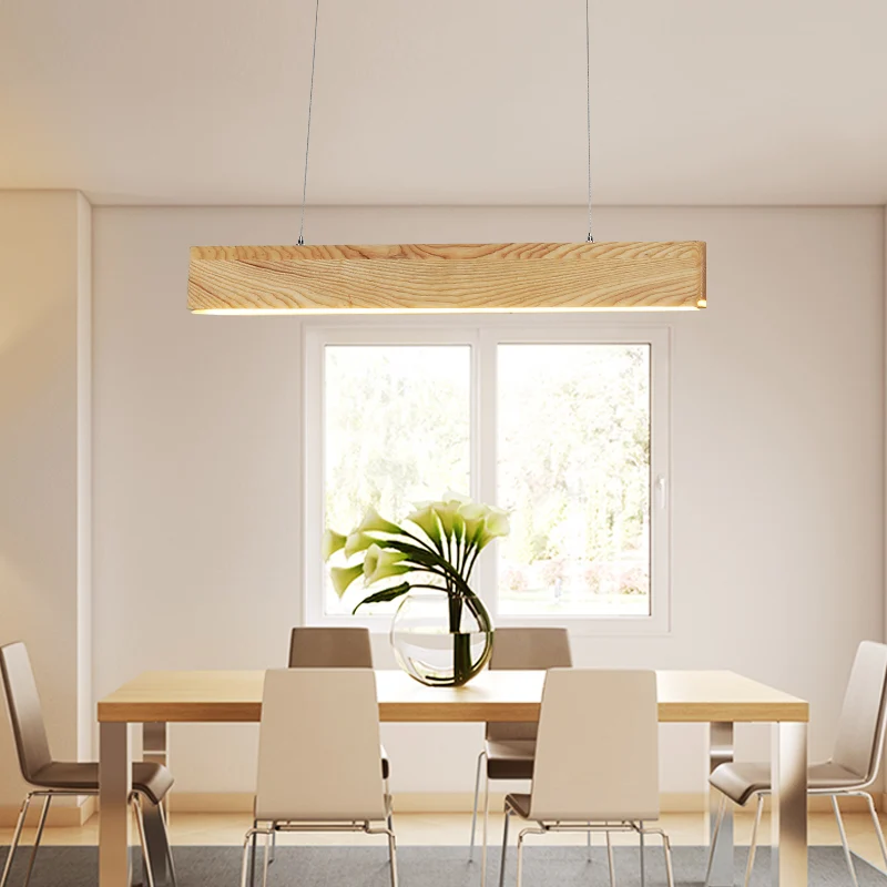 23"/35"/47" brede eetkamer hanglamp met lineaire houten kap beige LED-hanglamp warm/wit licht Clearhalo