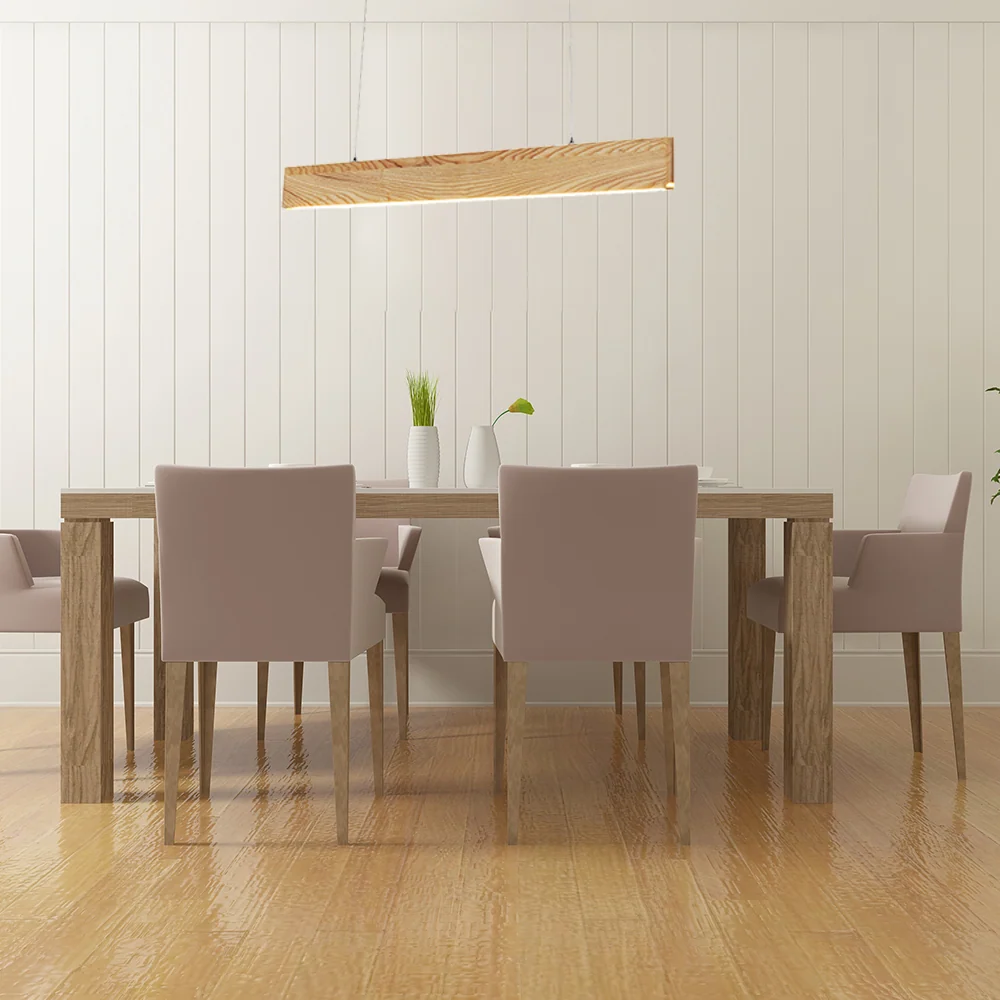 23"/35"/47" brede eetkamer hanglamp met lineaire houten kap beige LED-hanglamp warm/wit licht Clearhalo