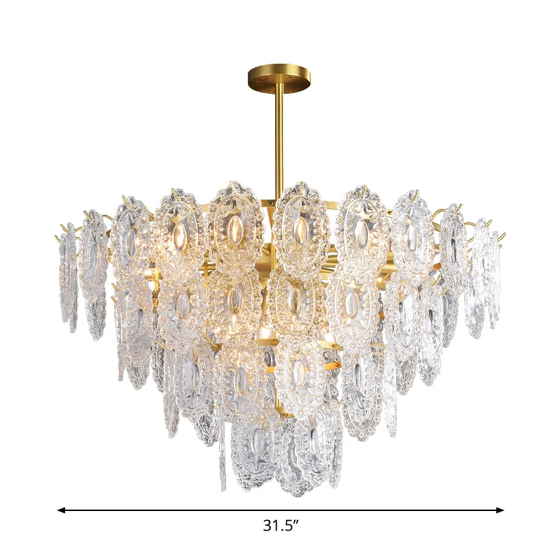 2/3/4-Tiered geschulpte glazen kroonluchter moderne 6/12/16 lampen eetkamer schorsing hanglamp goud Clearhalo