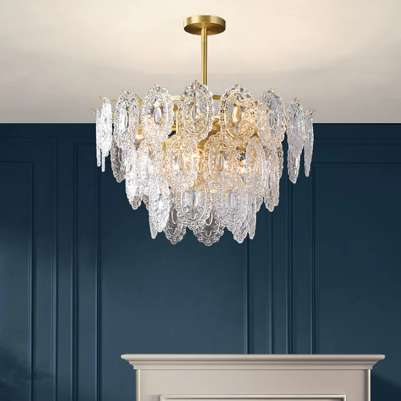 2/3/4-Tiered geschulpte glazen kroonluchter moderne 6/12/16 lampen eetkamer schorsing hanglamp goud Clearhalo